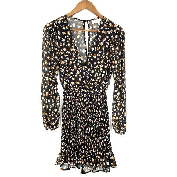 Row A Smocked Printed Long Sleeve Chiffon Mini Dress Size XS - Picture 4 of 11